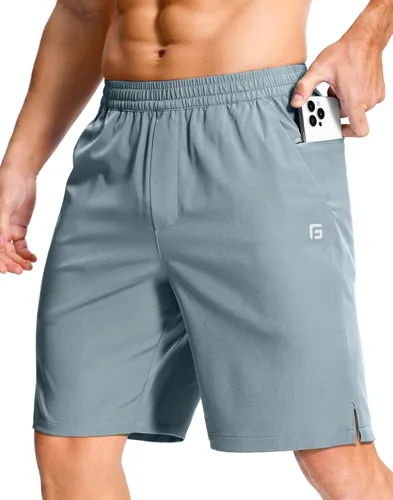 Miniatura 19 de GGJ Pantalones cortos deportivos ligeros para hombre con 2 bolsillos con cremallera de 7/5/9 pulgadas, pantalones cortos de tenis de secado rápido
