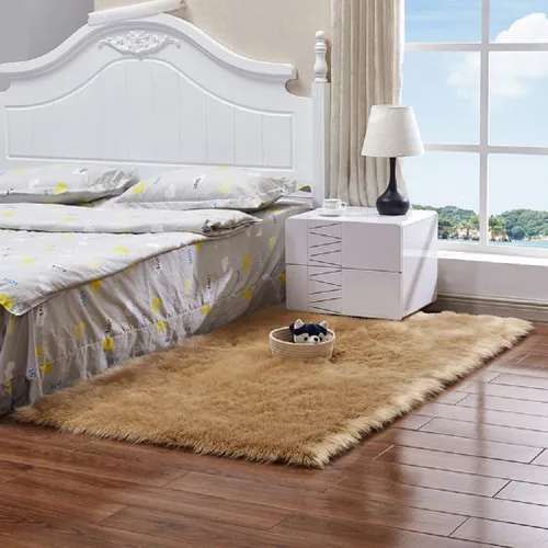 Miniatura 13 de Alfombra de piel sintética suave de lujo de piel de oveja esponjosa y lanuda para silla de dormitorio, sofá o para salón, color rosa bebé, alfombra