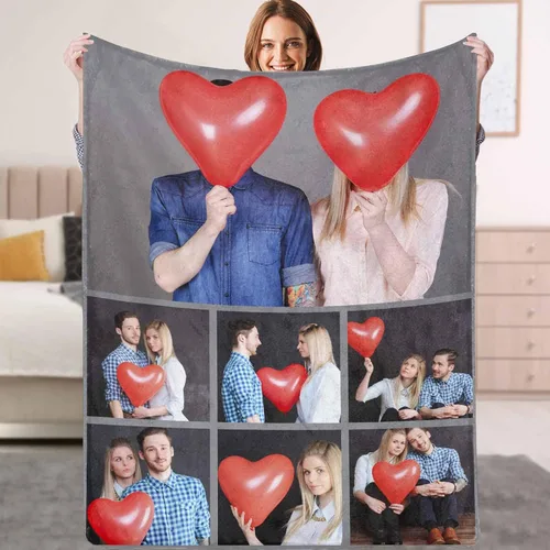 Miniatura 11 de Manta personalizada con texto fotográfico, manta personalizada con mis propias imágenes para Navidad, familia, mamá, papá, perro, hermanas, amigos