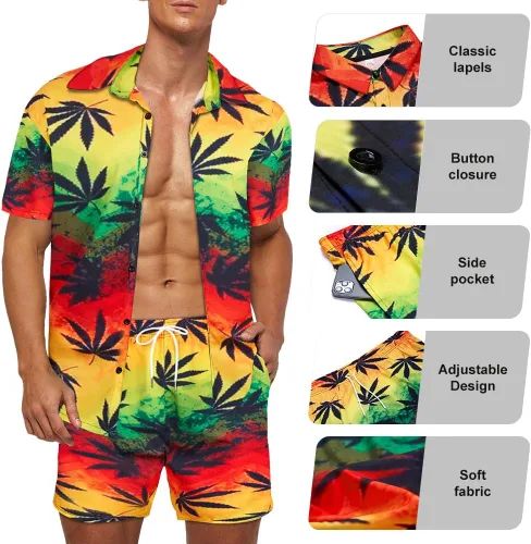 Miniatura 3 de Camisa hawaiana de 2 piezas para hombre, camisa de manga corta con botones