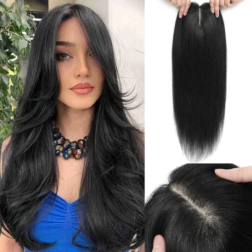 Miniatura 10 de Aimeolyn Toppers de cabello para mujer, cabello humano real, sin flequillo, extensiones de cabello superior para adelgazar, base de encaje Haisr