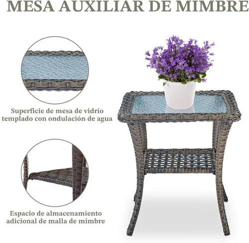 Miniatura 7 de Belord Sillas de Mimbre Giratorias Mecedoras para Patio - Juego de 2 Sillas Mecedoras Giratorias para Exteriores con Mesa Auxiliar de Ratán, Silla