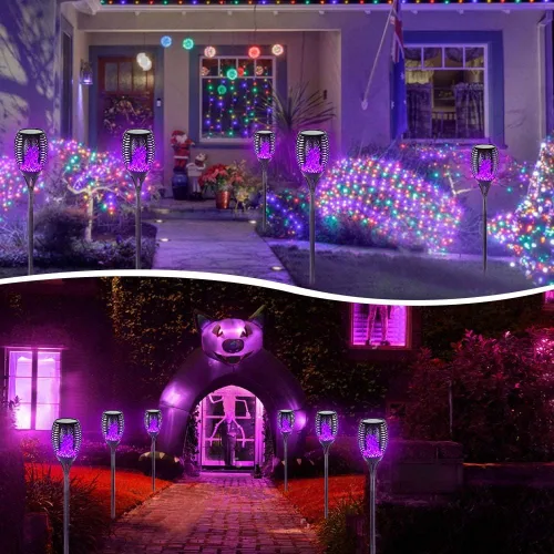 Miniatura 2 de EOYIZW Luces solares para exteriores, paquete de 4 unidades de 99 luces LED moradas de alta calidad para decoración de Halloween, luces solares IP65