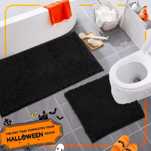 Miniatura 27 de LuxUrux Juego de 2 tapetes de baño de felpa extrasuave, material de microfibra de felpilla de 1 pulgada, color verde súper absorbente