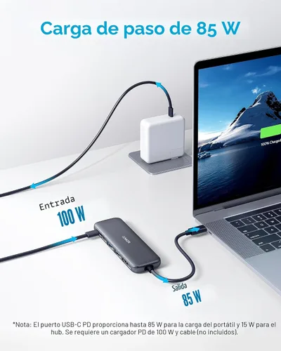 Miniatura 3 de Anker Hub USB C, divisor USBC a HDMI 5 en 1 con pantalla 4K, 1 puerto USB-C de 5 Gbps alimentado y 2 puertos de datos USB-A 3.0 de 5 Gbps