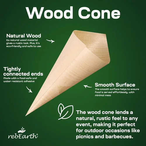 Miniatura 3 de rebEarth Conos de madera desechables – Conos resistentes al calor para charcutería, aperitivos y aperitivos – Conos de madera de pino