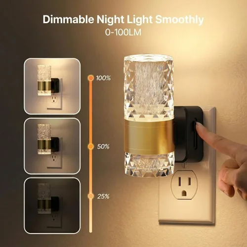 Miniatura 2 de Luces LED de noche de acrílico regulables, sensor de atardecer a amanecer, paquete de 2 Brillo ajustable de 0-100 lúmenes. Ambiente de oro cálido