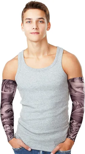 Miniatura 4 de Boao 20 piezas de mangas de brazo de enfriamiento para hombre, manga larga sin dedos, antideslizante, protección UV, mangas temporales para tatuajes