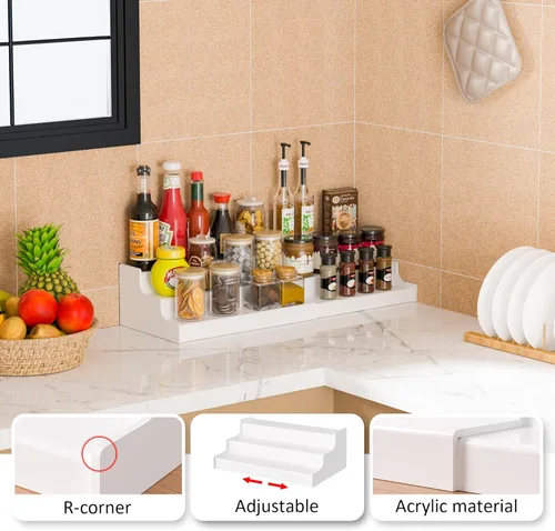 Miniatura 3 de Sezanrpt Organizador expandible de 3 niveles, estante de exhibición de encimera de cocina blanco, organizador de condimentos para gabinete