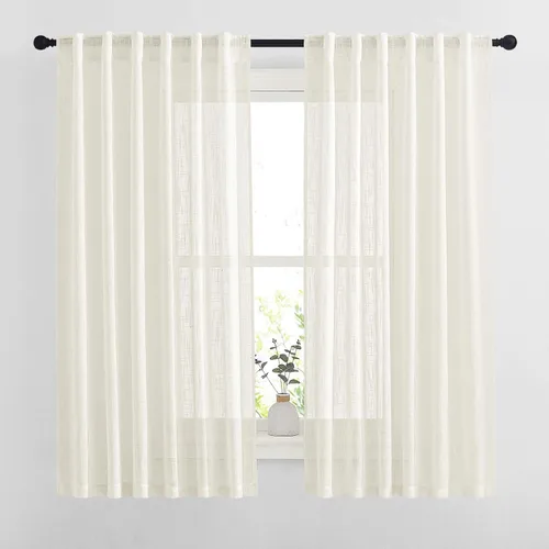 Miniatura 71 de NICETOWN Cortinas de lino semitraslúcidas para dormitorio, bolsillos para barra y pestaña trasera, tratamientos de ventana transparentes de lino
