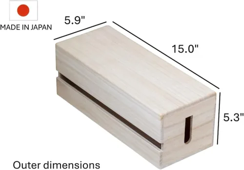 Miniatura 2 de 2 Set of Masuda Paulownia Wood Cable Management Box – Handmade Wooden Cord Organizer for Power Strips, Routers, Chargers – Eco-Friendly Desktop