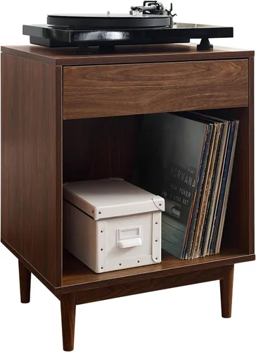 Miniatura 11 de Crosley Furniture Liam - Mesa auxiliar y soporte para tocadiscos con almacenamiento para discos de vinilo, nogal
