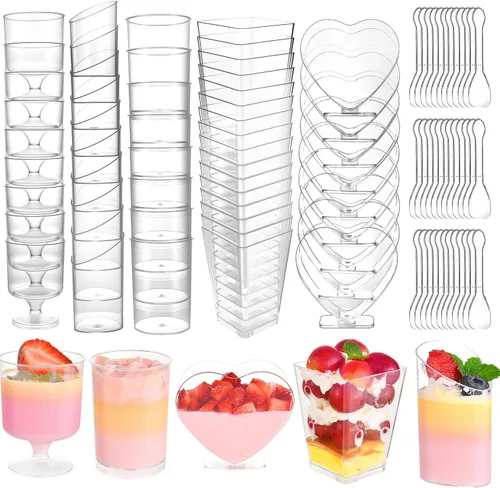 100 Pack Plastic Dessert Cups with Spoons, 5 oz Clear Small Mini Dessert Cups with Spoons, Dessert Shooter Cups for Party, Plastic Parfait Cup