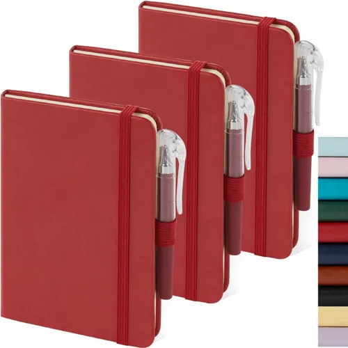 Miniatura 16 de Paquete de 3 cuadernos rayados con bolígrafo, cuadernos A5 (5.7 x 8.4 pulgadas) de tapa dura de cuero para mujeres y hombres, trabajo, 160 páginas