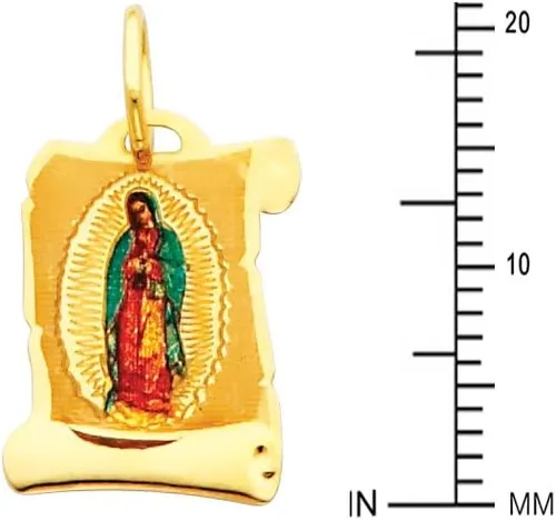 Miniatura 2 de Colgante de oro amarillo real de 14 quilates con diseño religioso de Nuestra Señora de Guadalupe, Oro de 14 quilates