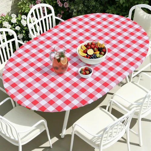 Miniatura 12 de Smiry - Mantel redondo de picnic de vinilo elástico impermeable con respaldo de franela, mantel de vinilo ajustable para mesas de 31-35 pulgadas