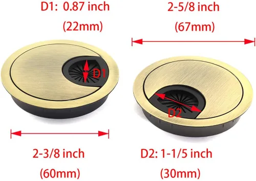 Miniatura 3 de HJ Garden 5 ojales de escritorio de metal de 2-3/8 pulgadas (2.362 in) para administrar y ocultar el cable de alambre, cubierta de agujero