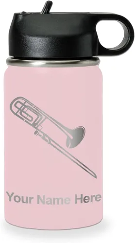 Miniatura 21 de LaserGram Botella de agua personalizada, trombón, acero inoxidable de doble pared aislada al vacío con popote superior, regalo grabado personalizado