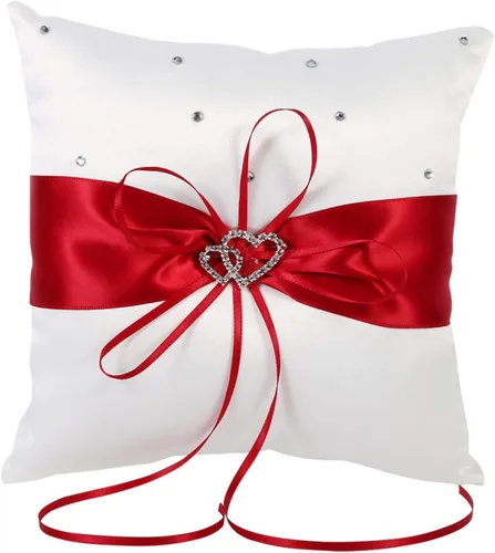 Miniatura 8 de Tyenaza Almohada portadora de anillo, almohada de anillo de boda de 7.8 pulgadas, soporte para anillo azul real, cojín de doble corazón