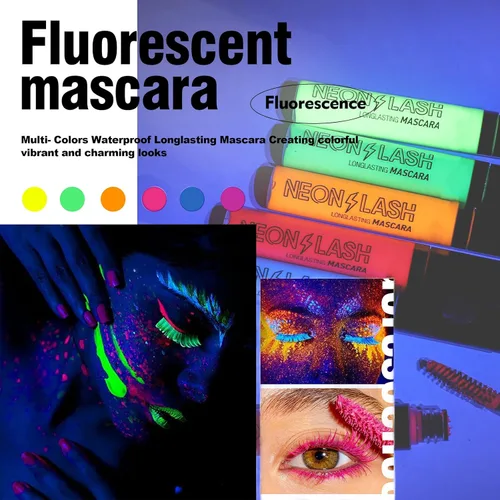 Miniatura 5 de 6 máscaras fluorescentes coloridas, pestañas de neón, pestañas voluminizadoras y alargadoras para pestañas, impermeable, de larga duración