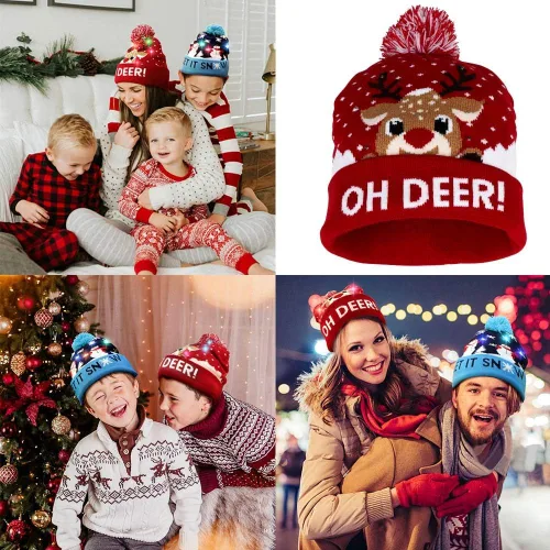 Miniatura 6 de OurWarm Gorro de Navidad con luces LED, unisex, de punto, para fiestas de Navidad