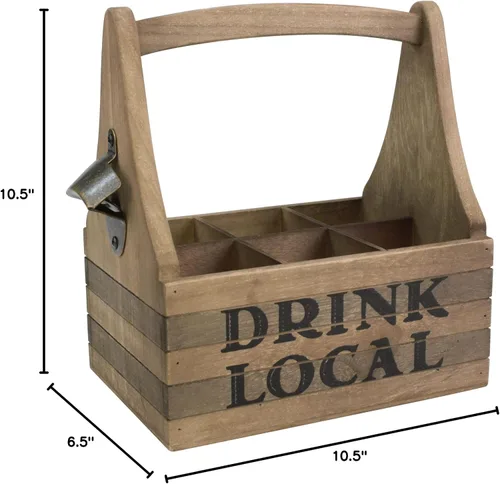 Miniatura 5 de Stonebriar Carrito de cerveza local de madera con asa y abridor de botellas de metal, grande, marrón