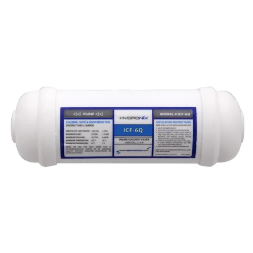 Hydronix ICF-6Q Poste de ósmosis inversa en línea, refrigerador y filtro de agua GAC de coco de hielo 2 x 6, 1000 galones, puertos QC de 1/4 pulgadas