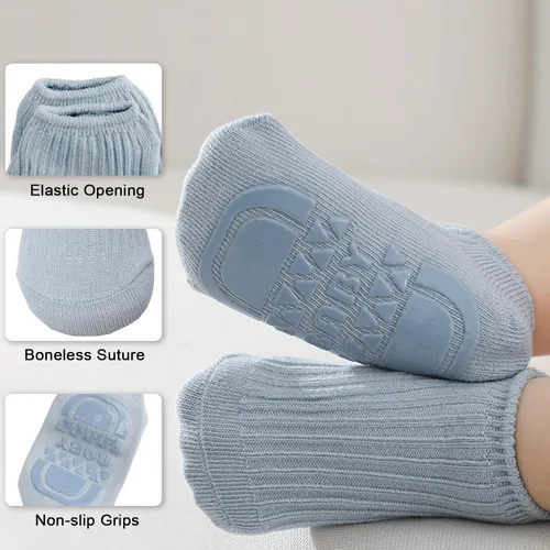 Miniatura 3 de Calcetines de tobillo antideslizantes con agarres de algodón multicolor para bebés recién nacidos 6 pares