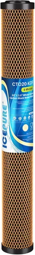 ICEPURE Cartucho de filtro de agua KDF y carbón activado para toda la casa, 5 micrones, 20 x 2.5 pulgadas, repuesto de filtro de extracción de
