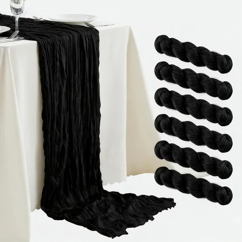Paquete de 6 caminos de mesa de estopilla negra, de gasa de 10 pies de ancho, bohemios para despedida de soltera, boda, fiesta de cumpleaños,