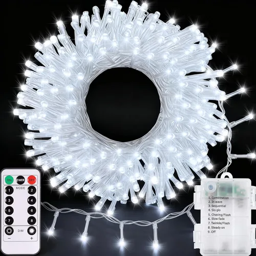 Miniatura 12 de echosari Paquete de 2 Luces de Hadas Rojas a Pilas 200 LED 66 Pies Alambre Plateado Luces de Cadena Estrelladas Temporizador Automático 8 Modos Rojo
