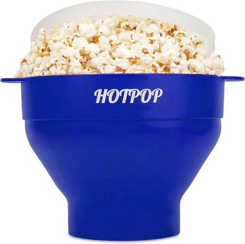 El original Hotpop - Palomitero para microondas, máquina de palomitas de silicona, cuenco plegable sin BPA y apto para lavavajillas - 20 colores Azul