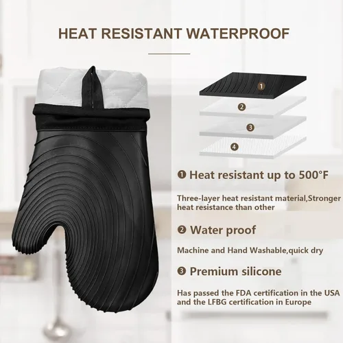 Miniatura 3 de Manoplas de horno de silicona, resistentes al calor, 500 °F, agarre duradero, antideslizante, manoplas de horno para cocina, resistentes al calor