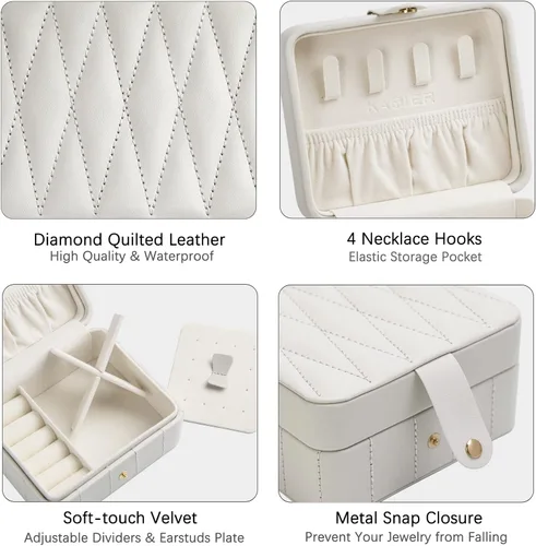 Miniatura 3 de KAMIER Organizador de joyas de viaje cajas de joyería portátiles de cuero acolchado con diamantes para mujeres y niñas organizador pequeño