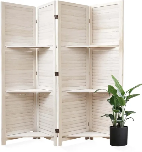 Miniatura 10 de Divisores de habitación, pantalla plegable de privacidad de madera de 67 x 51 pulgadas con tres estantes de exhibición, adecuado para oficina