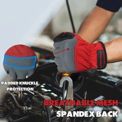 Miniatura 3 de HANDLANDY Guantes de trabajo para hombre y mujer, guantes de trabajo de mecánicos de uso general con pantalla táctil, guantes de trabajo flexibles