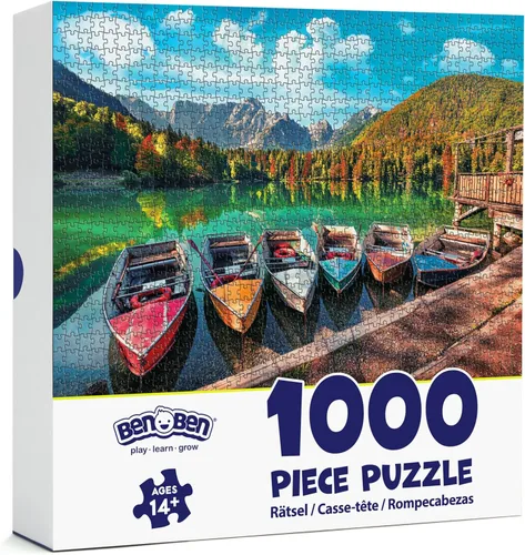 Miniatura 9 de BenBen Rompecabezas de 1000 piezas para adultos, rompecabezas con letras en la parte posterior, lago Fusine, rompecabezas desafiante para noche