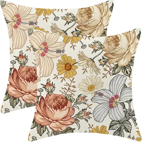 Miniatura 11 de AEIOAE Fundas de Almohada de Primavera de 16x16 Pulgadas Juego de 2, Azul Marino Aguamarina Verde Azulado Vintage con Flores y Pájaros Fundas