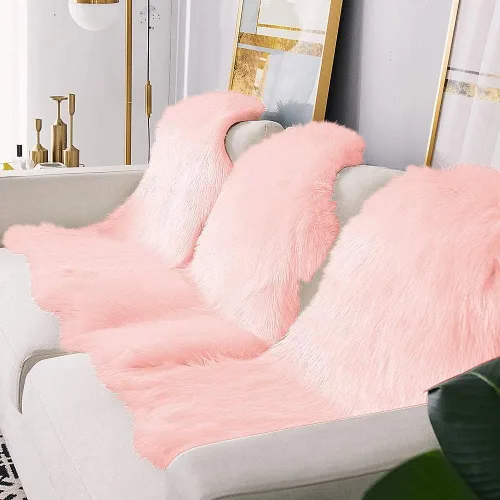 Miniatura 4 de Carvapet Funda de Silla de Piel de Oveja Sintética Suave de Lujo Cojín de Asiento Alfombras de Área de Piel Sintética Suave para Dormitorio, 2 pies