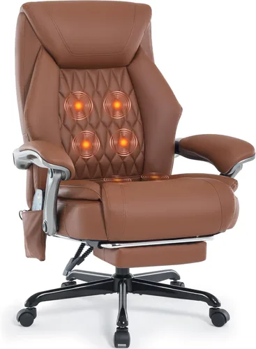 Silla de oficina de masaje con función de calefacción y reposapiés, vibración de 6 puntos, silla de escritorio ergonómica reclinable ejecutiva con