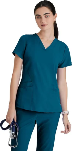 BARCO ONE - Camiseta médica con cuello en V y 5 bolsillos, elástico de 4 vías, para mujer Bahama