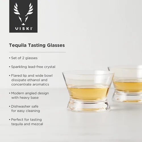Miniatura 2 de Viski Vasos de degustación de tequila de cristal, vasos de copa para mezcal, whisky, bourbon o bebidas puras, elegante juego de cristalería para bar