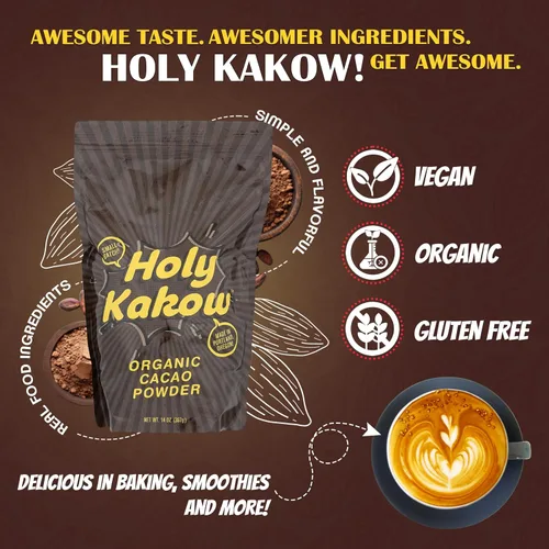Miniatura 3 de Holy Kakow Cacao en polvo – Cacao en polvo orgánico, cacao, sin gluten, sin soja, vegano, de origen único, rico en antioxidantes, cacao crudo