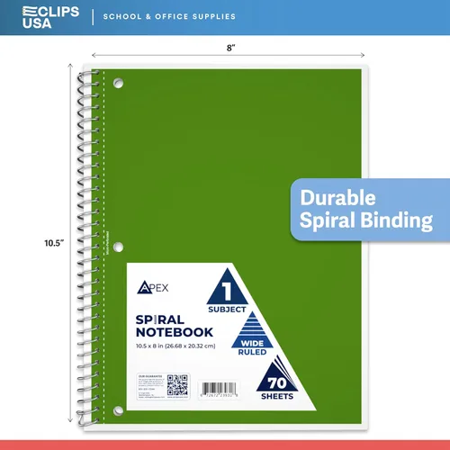 Miniatura 3 de Cuadernos de espiral de rayas anchas para trabajo, cuadernos de 1 materia, surtido de 6 colores, 3 agujeros perforados, 70 hojas, 140 páginas