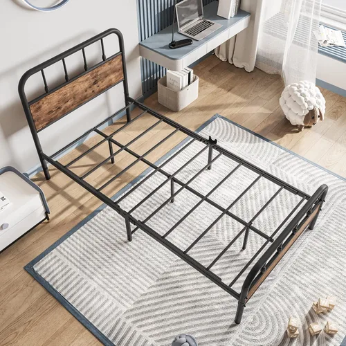 Miniatura 7 de Base de cama de metal con listones de acero resistente, tablero de mesa y estribo, no necesita somier, fácil montaje para sala de estar