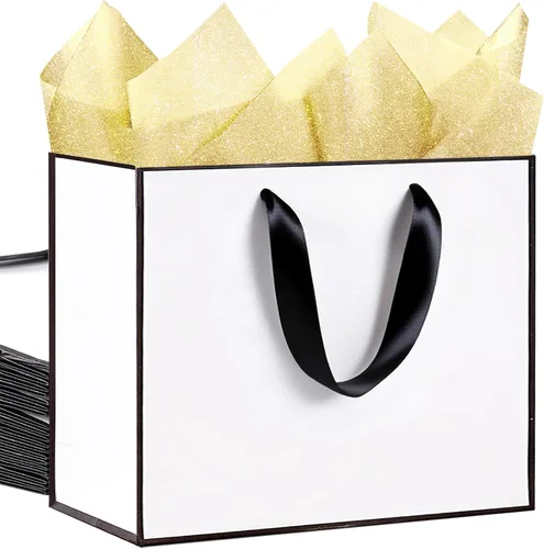 Miniatura 11 de 10 bolsas de regalo con papel de seda de 8 x 4 x 11 pulgadas. Kraft 8