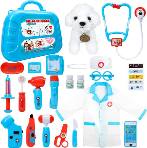 Miniatura 8 de Meland Kit de médico de juguete para niñas, juego de doctor con funda de transporte, juguete de estetoscopio y disfraz de disfraz, juego de doctor