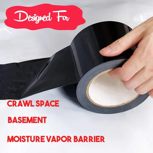 Miniatura 4 de Cinta de Barrera de Vapor, Cinta de Polietileno Negro de 7 Mil Sellando Costura de Barrera de Humedad, Cinta de Sellado para Espacio de Acceso, 6" x