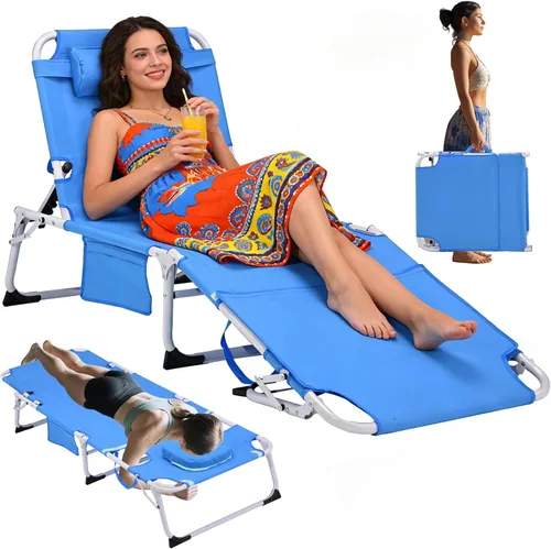 Silla de bronceado resistente 3 en 1 con orificio para la cara, ajustable de 5 posiciones, sillas tumbonas plegables portátiles que se reclinan