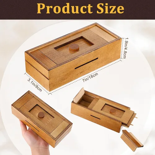 Miniatura 2 de 2 piezas Caja de rompecabezas de madera de Navidad con compartimentos ocultos, caja de dinero de madera para tarjeta de regalo, caja secreta